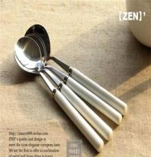 ZEN·STYLE纯白骨瓷柄圆勺韩国陶瓷勺子ZAKKA风不锈钢餐具