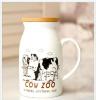 zakka草原奶牛带木盖杯 大号斑点牛奶杯 陶瓷带盖动物牛奶杯子