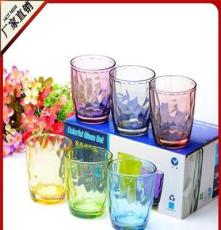 创意玻璃杯厂家促销礼品杯炫彩杯彩色冰晶杯6只彩盒装玻璃水杯