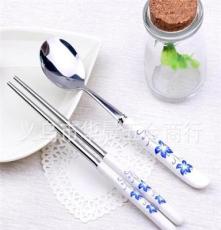 环保餐具抽拉盒餐具 骨瓷不锈钢筷子勺子套装2件套 便携 多花色