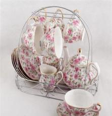 欧式茶具咖啡杯咖啡壶套装 陶瓷15头咖啡具 皇室玫瑰满花