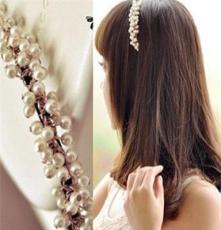 韩国饰品 可爱甜美小珍珠串珠宽边发箍头箍 时尚手工发饰 批发
