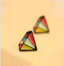 2069 韩国钻石造型耳环 韩版首饰品新款个性时尚彩色耳钉