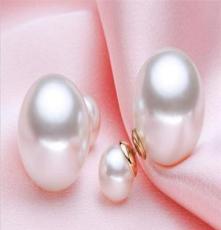 珍珠耳钉双面大小珍珠925银配件大牌奢华款女高品质
