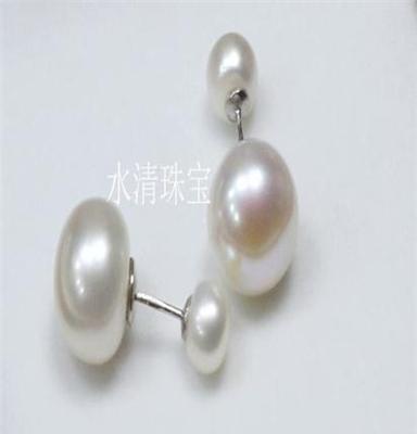 水清珠宝天然珍珠耳钉耳环双面大小珍珠耳钉925银配件不含珍珠