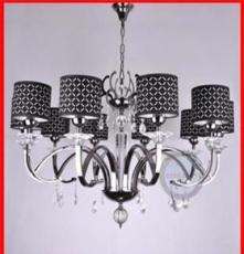 现代简约10头水晶吊灯珍珠黑色灯客厅灯毛绒灯罩