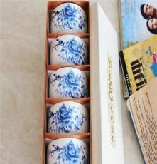 青花瓷蓝牡丹米饭碗 陶瓷骨瓷餐具 4.5寸直口碗 礼品广告图案定制