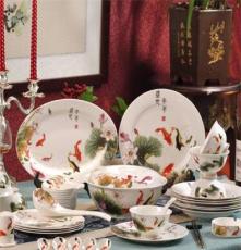 盛世丰年46头中式釉中彩骨瓷餐具套装 婚庆乔迁礼品陶瓷碗碟套装