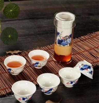 厂家直销茶具套装 玻璃茶具红茶具 功夫茶具 双耳泡茶器青花瓷