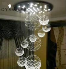 光艺尚创意水晶灯简约现代吊线灯水晶长方形客厅高档别墅灯设计