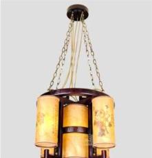 祺天 中式古典怀旧实木羊皮灯具 时尚简约吊灯餐厅灯客厅灯饰