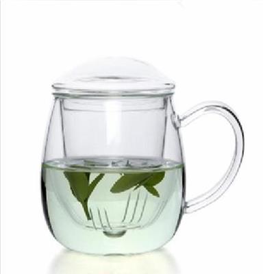 耐热玻璃杯 透明带盖过滤三件杯加厚花茶杯 双层办公水杯子 茶具