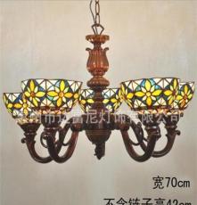 廠家批發彩色藝術玻璃客廳5頭吊燈歐式古典教堂燈美式田園風格