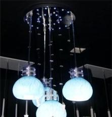 中山货源玛尔斯灯饰-4头LED白光餐吊灯-天蓝色原色玻璃简约餐厅灯