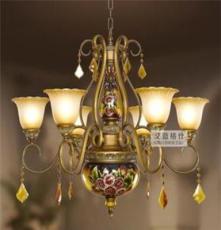 欧式吊灯 客厅餐厅卧室吊灯 中式彩绘吊灯 树脂雕花灯具 古铜色