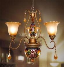 艾蓝格仕 欧式灯 3头 餐厅吊灯 树脂雕花彩绘灯具