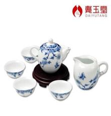 青花茶具套装供应 8头青花陶瓷茶具D57-02 礼品logo定制 3款可选