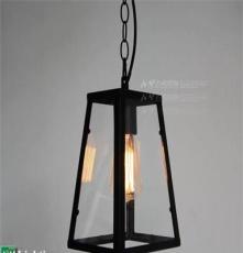 名威灯饰 简约北欧美式铁艺吊灯阳台创意复古爱迪生玻璃箱吊灯