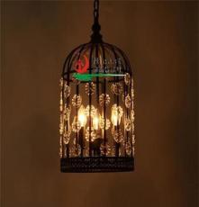 美式乡村吊灯客厅卧室餐厅吊灯创意鸟笼水晶玻璃吊灯具饰