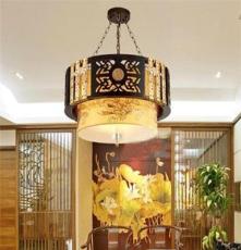 古镇灯饰厂家 供应中式客厅餐厅实木精美雕花木艺羊皮吊灯