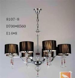 现代式吊灯、E14灯头、五金灯体配水晶柱+水晶吊饰、质量保证
