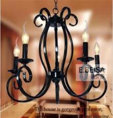 Ebeisa现代简约家居风格/黑色五头蜡烛餐厅吊灯/卧室灯饰