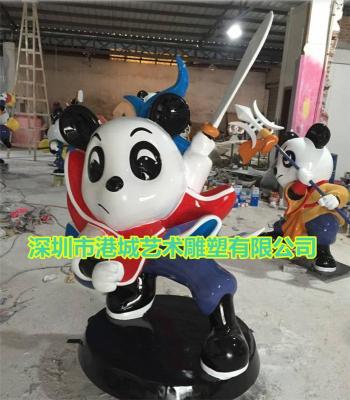 深圳玻璃钢熊猫卡通公仔雕塑定制零售价格厂