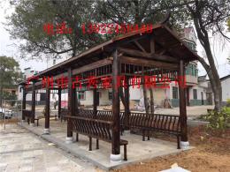 中式防腐木长廊-党建文化木质走廊-社区走廊