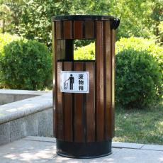 圆柱式木条垃圾桶 公园 景区单桶垃圾箱厂家