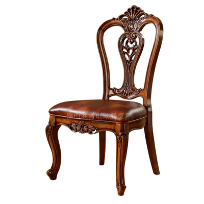 欧式餐椅酒店宴会洽谈椅子实木雕花软包皮椅