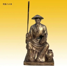 古代钓鱼翁铜雕渔民形象垂钓老翁石塑像