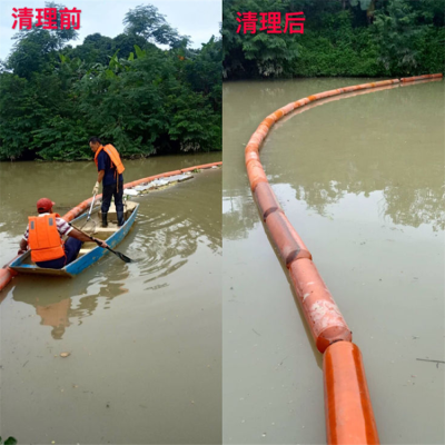 水上拦漂网河道跨河拦污浮排施工安装