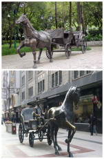 古鎮景區 人物駕馬車鑄銅雕塑 拍照背景歐式