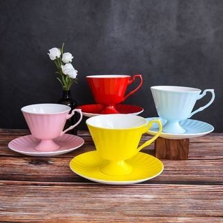 达美瓷业美式陶瓷彩色杯碟骨瓷咖啡杯碟