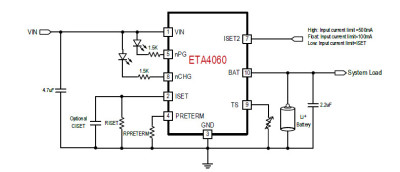 钰泰-ETA4060D2K-1A全集成线性充电器