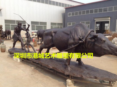 洛阳乡村农耕地农民撒种子牵水牛雕塑定制厂