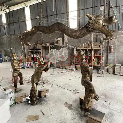 广州公园民族风情玻璃钢民俗舞龙人物雕塑厂