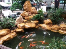 广东本地黄蜡石专业鱼池施工制作叠水设计