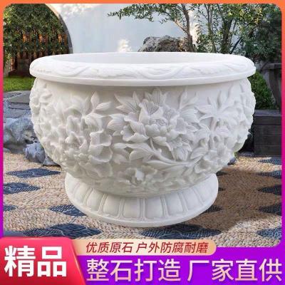 汉白玉石雕鱼缸花盆石头荷花缸中式庭院天然