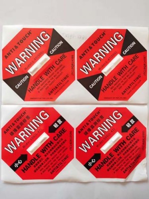 河北自主全英文防碰撞标签ANTI&TOUCH橙色75G防震动显示标签采购