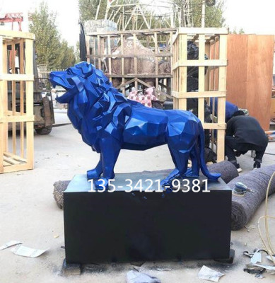 惠州出口玻璃钢几何切面狮子雕塑定制电话