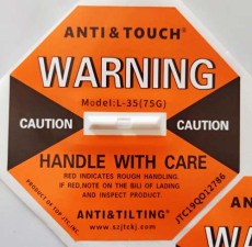 廊坊自主全英文防碰撞标签ANTI&TOUCH橙色75G防震动警示标签采购