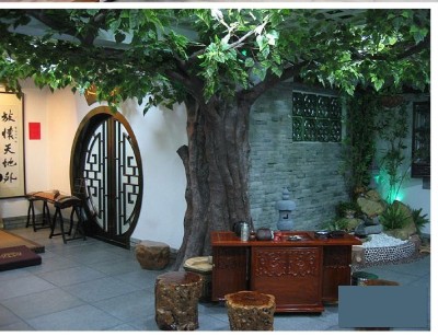 成都茶馆仿真树假树GRC仿树木栏杆