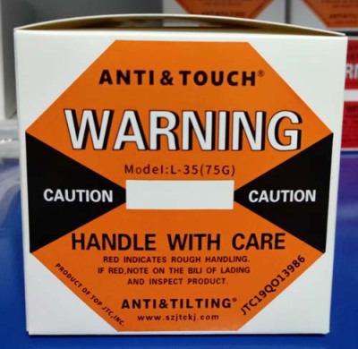黄山自主全英文防碰撞标签ANTI&TOUCH橙色75G防震动显示标签包邮