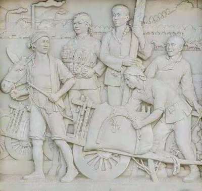 四川达州茶馆饭店墙绘墙画花岗石栏杆