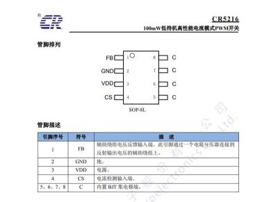 启臣微 CR5216SF PWM功率开关 SOP-8L封装