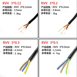 国标电缆电源线RVV2二3三4四芯0.75