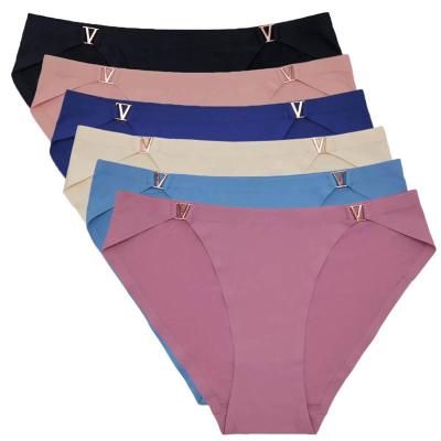 跨境电商无痕冰丝女士三角裤腰部金属设计